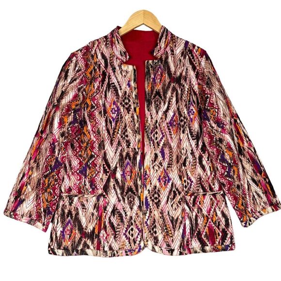Chico's Rina Tribal Jacket Reversible Multi Color Size 3 (XL/16) Open Front - Picture 1 of 12